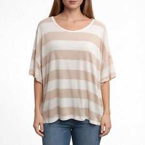Old Navy Beige and White Striped Short Sleeve Tee Large LN